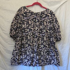 Ava & Viv 3X Chic Floral Women's Blouse in navy, lavender